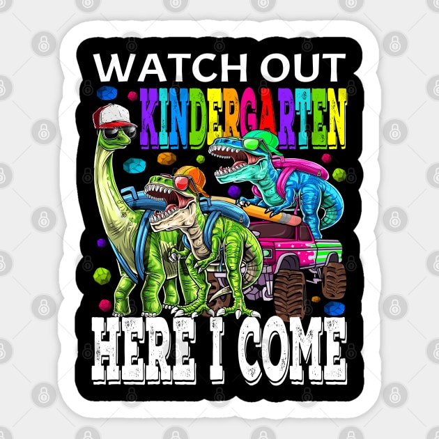 Watch Out Kindergarten Here I Come Monster Truck Dinosaur Back To School Sticker by eyelashget